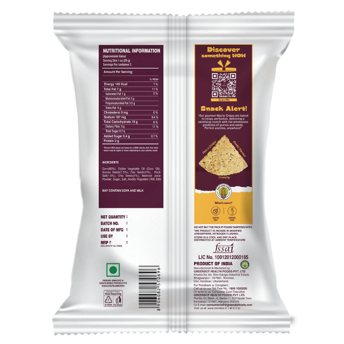 Cornitos Gourmet Quinoa Nacho Crisps 62g (Himalayan Pink Salt) – Gluten Free Healthy Corn Chips thumbnail 2