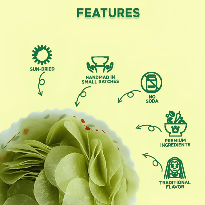 Being Bania Green Chili Khichiya 213g – Spicy Traditional Rajasthani Rice Pappad thumbnail 4