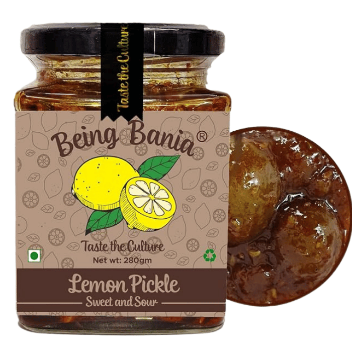 Being Bania Lemon Pickle (Oil Free) 255g – Traditional Homemade Indian Tangy & Spiced Pickle
