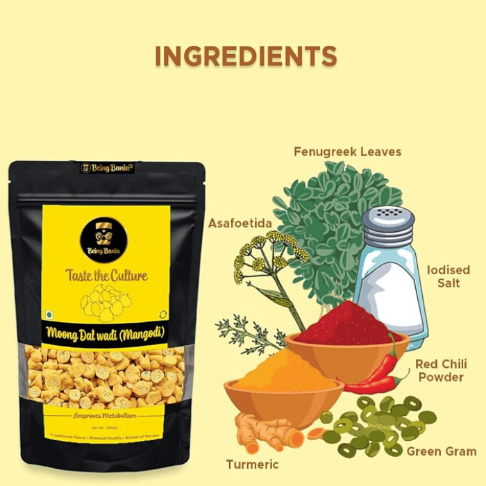 Being Bania Mung Bean Dumplings (Mung Dhal Wadi) 255g – High Protein Gluten Free Dumplings thumbnail 3